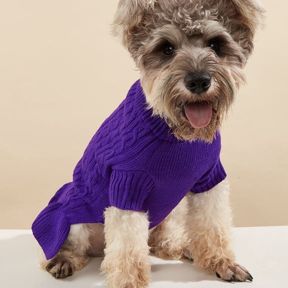 Turtleneck Pet Sweater Dress with Stretchy Ruffled Hem Dog Knit Outfit Warm Winter Cable Knit Pet Clothes For Small Medium Dogs