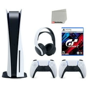Sony Playstation 5 Disc (PS5 Disc) with Extra White Controller, Gran Turismo 7 Launch Edition and White PULSE 3D Headset Bundle with Cleaning Cloth