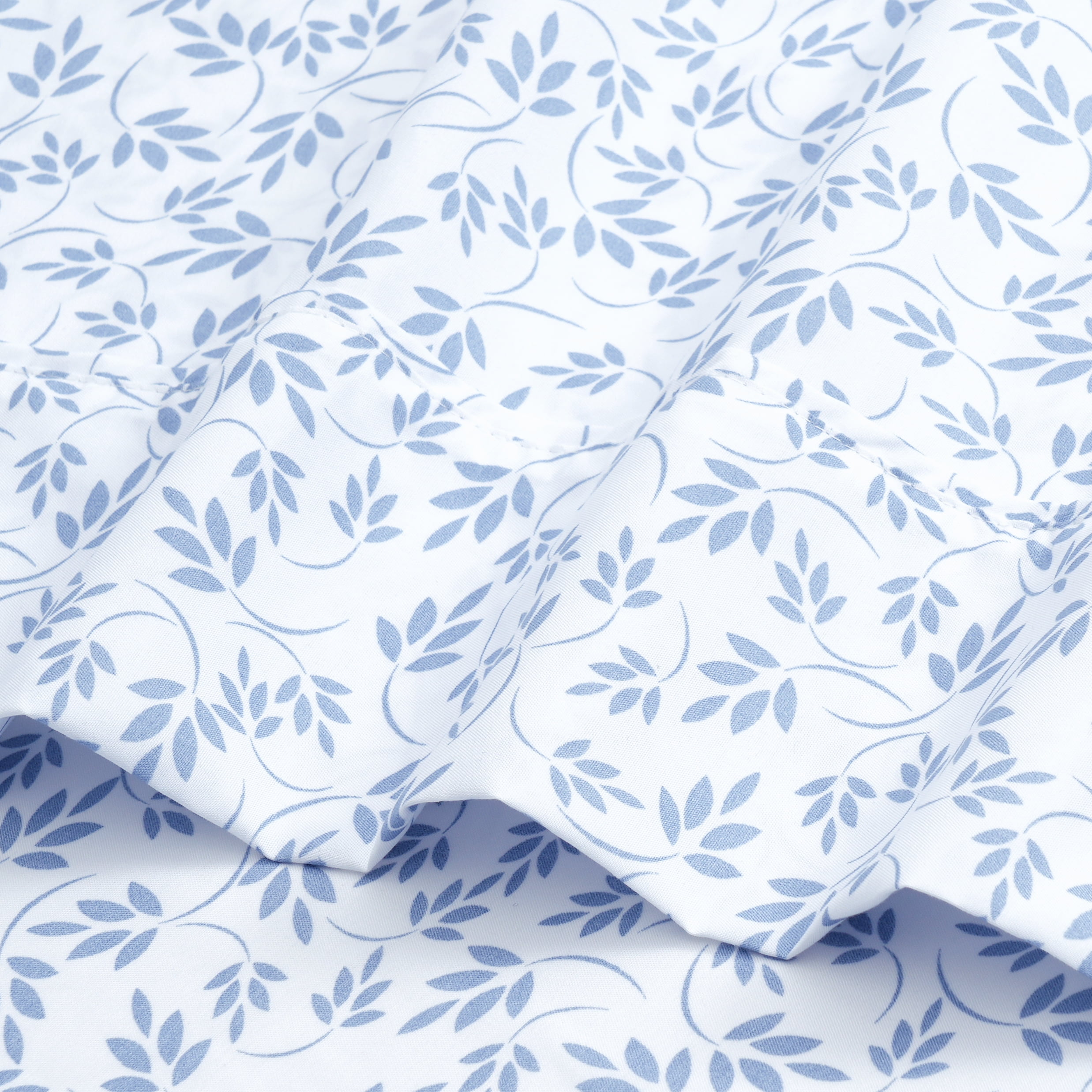 Mainstays Super Soft Brushed Microfiber Bed Sheet Set, Light Blue Leaves, Twin-XL, 3 Piece