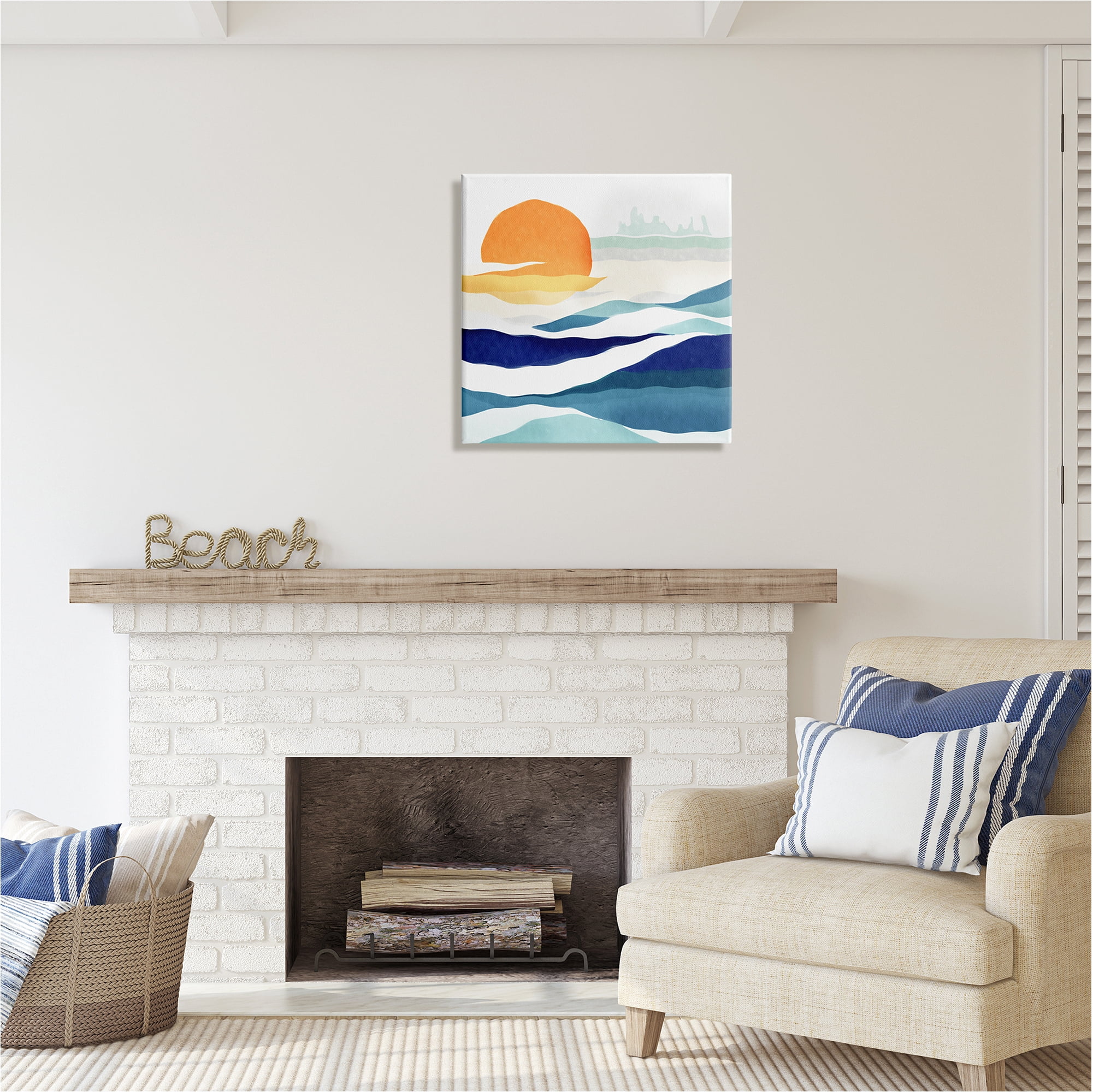 Stupell Industries Abstract Sun & Waves Landscape Painting Gallery Wrapped Canvas Art Print Wall Art, 24 x 24