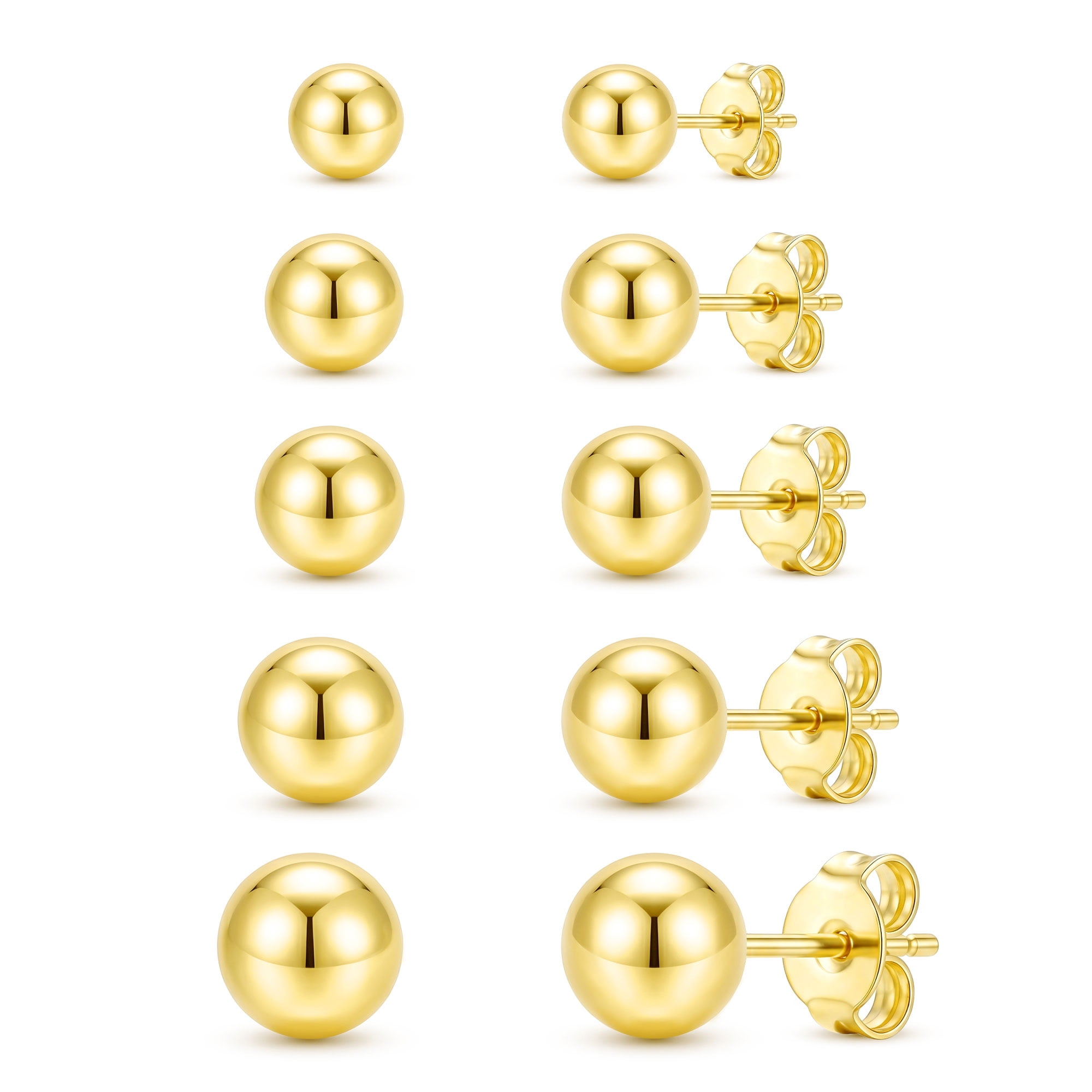 APSVO 5 Pairs 18K Gold Plated Ball Stud Earrings for Women Girls Small Hypoallergenic Post Earrings Set Prom Wedding Birthday Christmas Jewelry Gifts Teen Girlfriend Adults Stocking Stuffers Kids