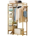 thumbnail image 3 of Ufine Bamboo Garment Rack 6 Tier Storage Shelves Clothes Hanging Rack with Side Hooks, Heavy Duty Clothing Rack Portable Wardrobe Closet Organizer, 3 of 5