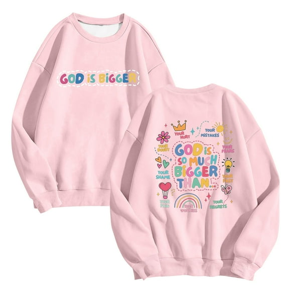 Arlun Christian Sweatshirts for Women Jesus God Faith Letter Printed Thin Sweatshirts Inspirational Religious Graphic Hoodless Loose Comfy Long Sleeve Crewneck Pullover Tops Pink XL