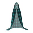thumbnail image 7 of Honeii Teal On Black Plaid Print Poncho Cape, Cloak Coat, Snuggly Hooded Wearable Blanket, Hooded Cape For Teenagers,Halloween Costumes-Small, 7 of 7