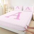 thumbnail image 3 of Manfei Pink Bling Letter A Print Fitted Sheet Full,Minimalist Geometric Lines Bed Set,3 Pieces,1 Fitted Sheet and 2 Pillowcases, 3 of 6