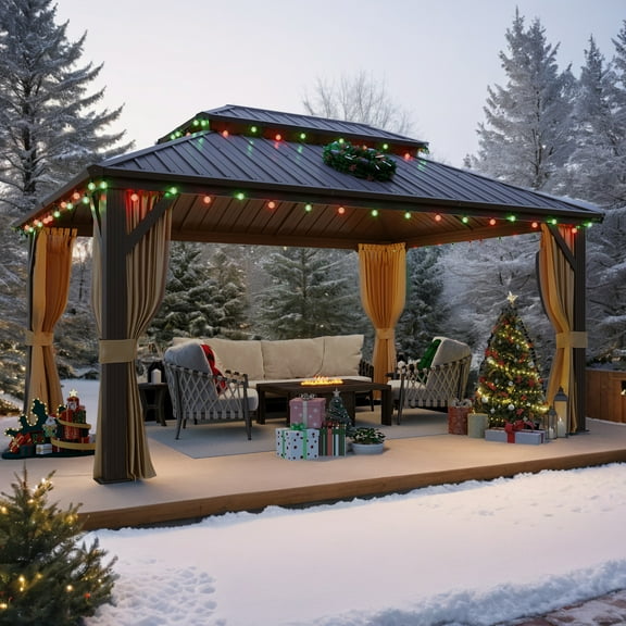 Hommow 12' x 16' Hardtop Gazebo Aluminum Frame Gazebo with Galvanized Steel Double Roof