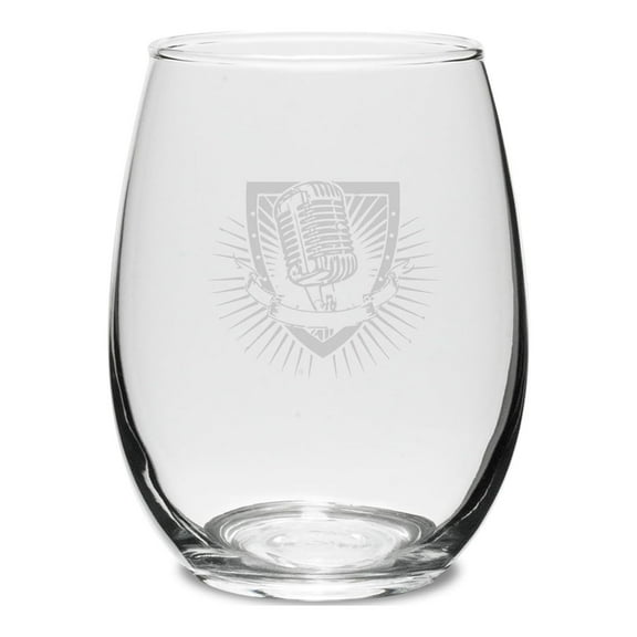 Microphone Swing 15 oz. Deep Etched Stemless Wine Glass