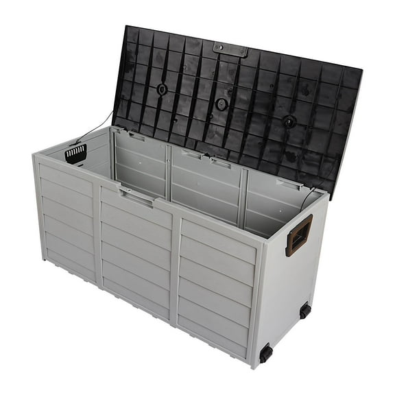 WSSYzyzf 75 Gallon Resin Deck Box, Waterproof Outdoor Storage Box with Wheels, Lockable Lid and Handles, Large Deck Storage for Outdoor Gear, Patio Furniture Cushion, Gardening Tools, Grey
