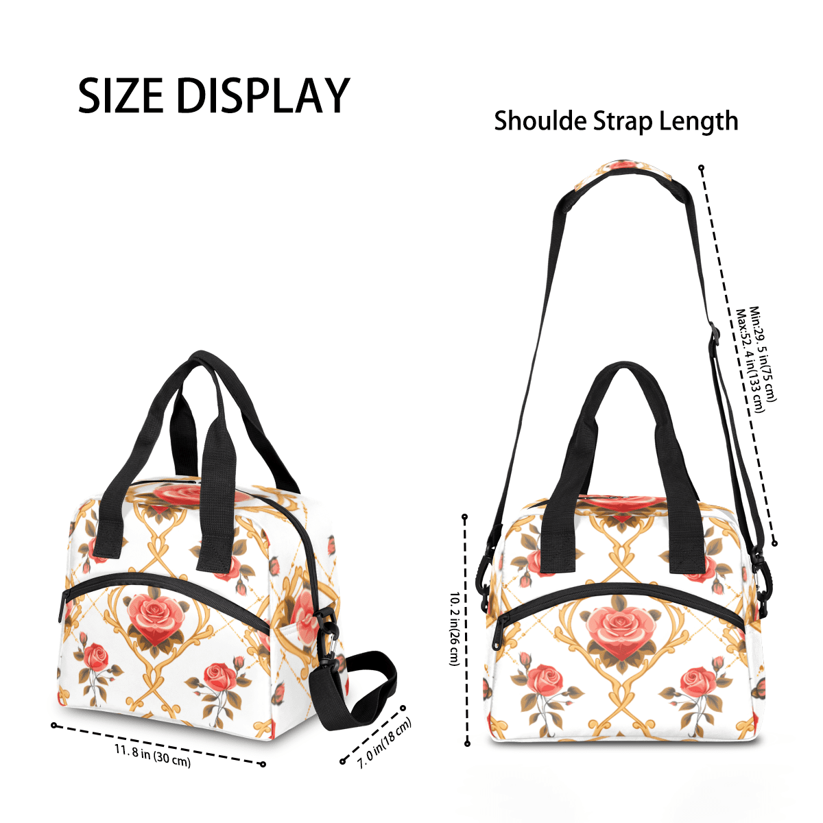 Herdesigns Vintage Rose Insulated Lunch Bag for Women Men Adults Large Reusable Lunch Box Flower Rose Leakproof Cooler Tote Bags with Adjustable Shoulder Strap