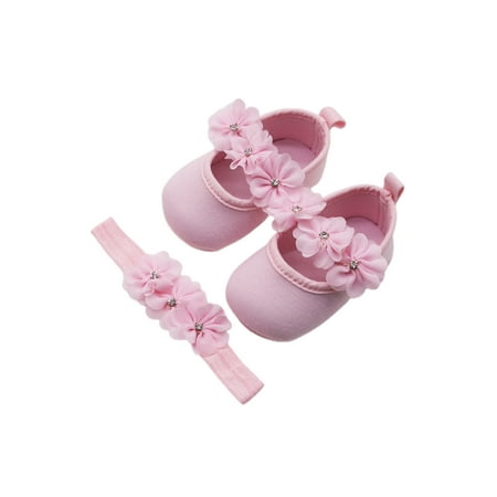 

Baby Girls Shoes Soft Sole Prewalker Mary Jane Princess Party Dress Crib Shoes with Flower Headband