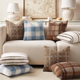 thumbnail image 5 of decorUhome 16x16 Inch Pack of 2 Boho Plaid Textured Pillow Covers for Couch Sofa Bedroom, Farmhouse Neutral Pillowcases for Home Decor, Dusty Blue, 5 of 9