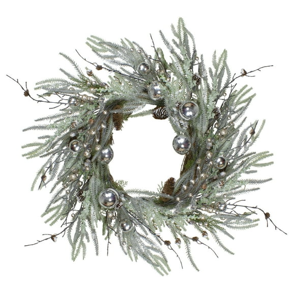 Northlight 28" Artificial Pine Frosted Christmas Wreath with Silver Berries-Unlit