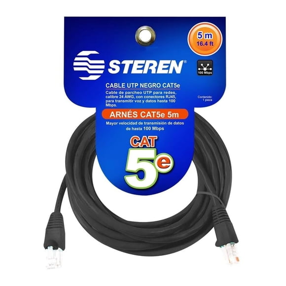 Cable de Parcheo UTP Steren Cat 5e 5 m modelo 358-5140NE