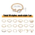 thumbnail image 2 of 1Box 19Pcs 19 Style Alloy Open Cuff Rings Set with Rhinestone Teardrop & Moon & Heart & Flower & Arrow Light Gold Inner Diameter: 15.5~17.8mm 1Pc/style, 2 of 7