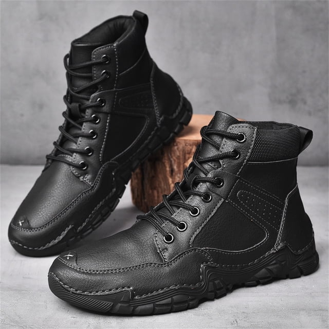 Zapatos casuales de cuero de caña alta para hombres, botas cortas cálidas, zapatos de moda para hombres Wmkox8yii 123q2304