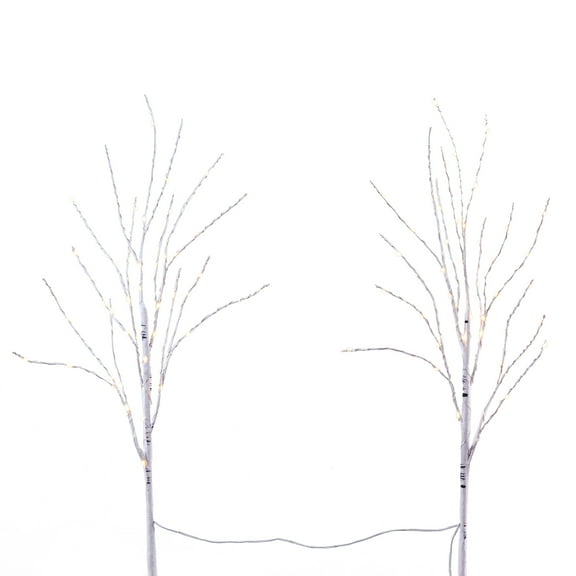 Nearly Natural 2.5ft. Pre-Lit Artificial White Birch Branches (Set of 2), Green