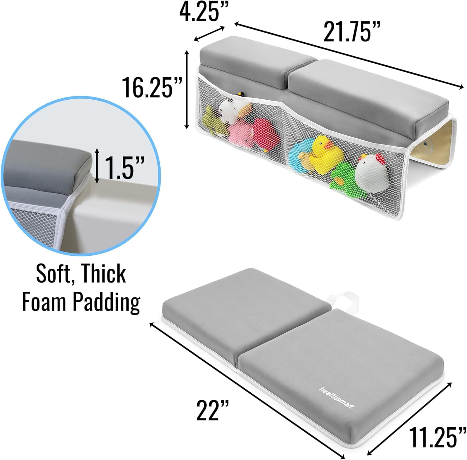 HealthSmart Baby Bath Kneeler and Elbow Rest Pad Set – Ultra-Thick, Toy Organizer Pockets, Non-Slip, Water-Resistant, Machine-Washable