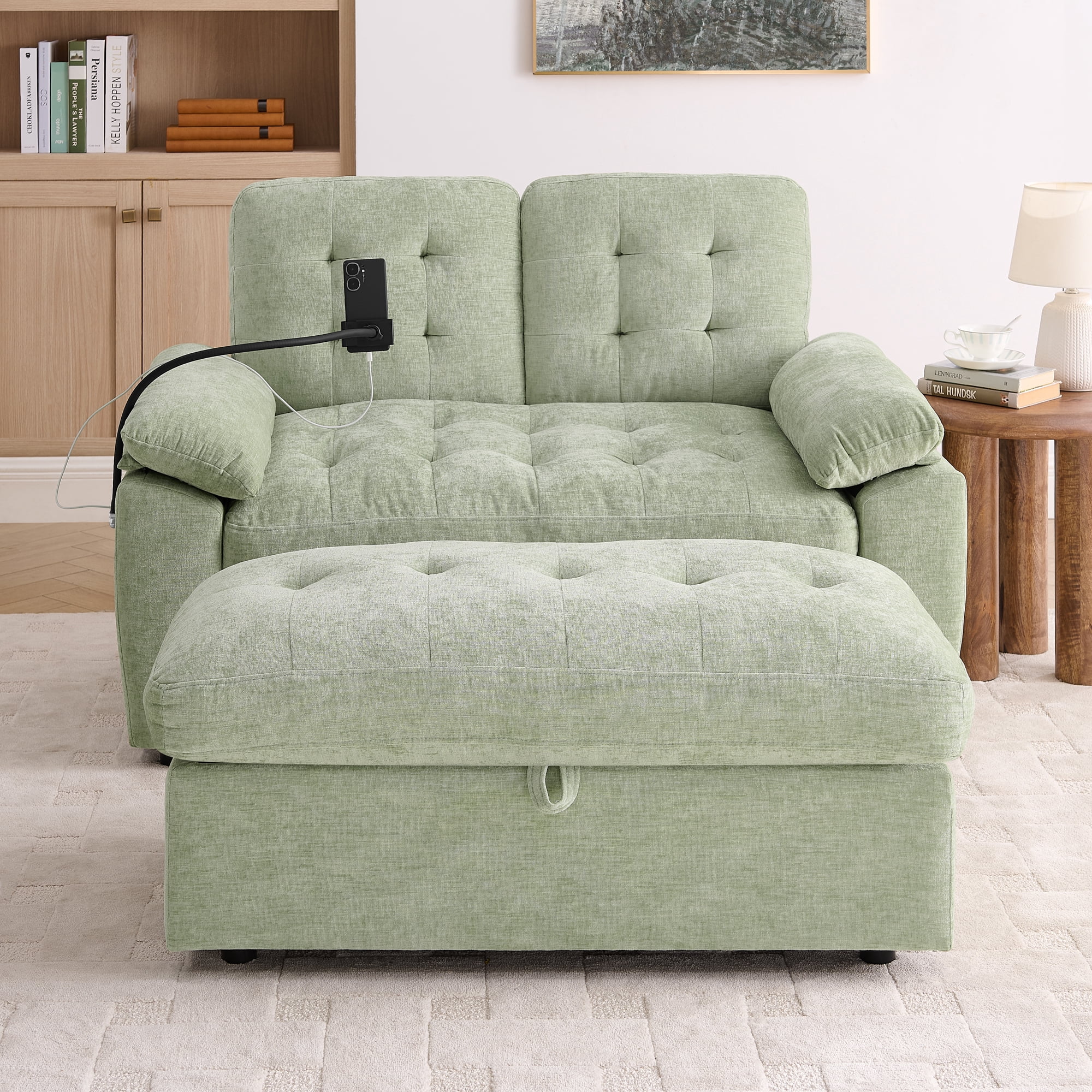 56" Loveseat Recliner with Adjustable Backrest, USB Charging Port, Phone Stand and Storage Ottoman