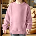 thumbnail image 4 of Mitankcoo Girls Crew Neck Long Sleeve Sweatshirt Loose Pullover with Kangaroo Pocket & Side Split Hem for Kids Daily, 4 of 8