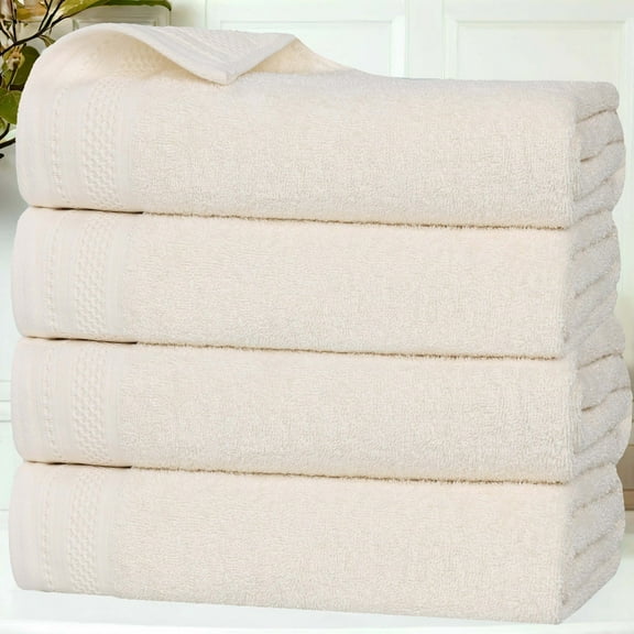 Superior Honeycomb Cotton Medium Weight Bath Towels, Set of 4, Ivory