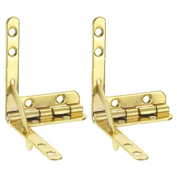 2Pcs Box Quadrant Hinge, 30.5x40mm Box Hinge Cases with Side Rail Retaining Arm 90 Degree Folding Support Hinges for Jewelry Wine Wooden Box, Imitation Gold