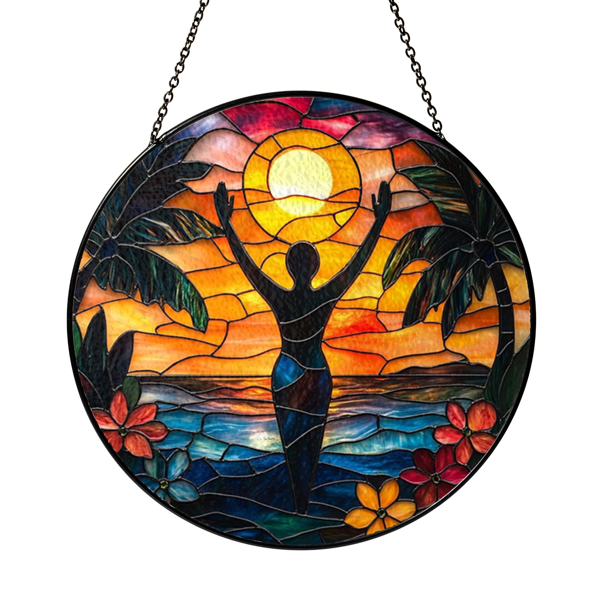 Namaste Yoga Glass Window Decor, Mindful Suncatcher Hanging Art, Peaceful Wellness Ornament