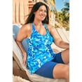 thumbnail image 2 of Swim 365 Women's Plus Size Longer-Length Ruched V-Neck Braided Racerback Tankini Top, 2 of 6