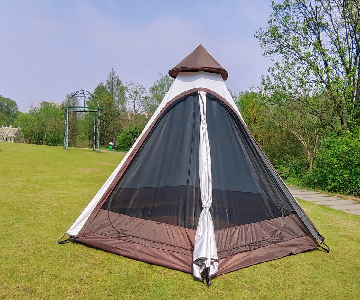 12'x 10' x8'Large Space  Bell Tipi Tent for Family 3-4 Person Camping Tents Double Layers Lightweight Waterproof Teepee Pyramid Tent