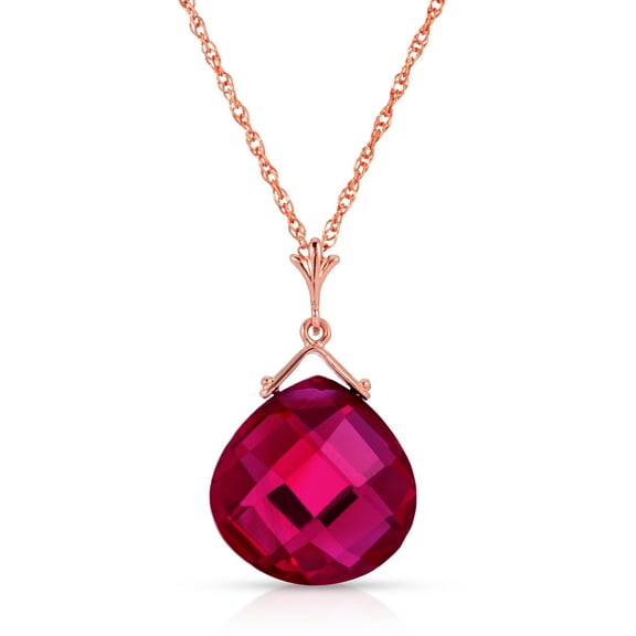 Galaxy Gold 14K Solid Rose Gold 20" Necklace with Lab-Grown Briolette Shape Checkerboard Cut Ruby, 14"-24" Sizes, July Birthstone, Symbol of Passion