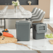 EKO Compost Caddy Kitchen Trash Can, 0.8 Gallon Plastic Rectangular Wall Mounted With Lid Garbage Bin, Gray