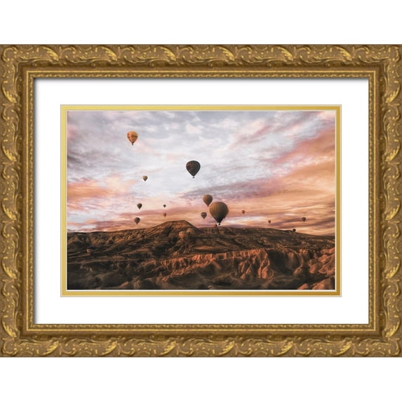 Yorgancilar, Ayse 14x11 Gold Ornate Wood Framed with Double Matting Museum Art Print Titled - Cappodocia Hot air Balloon