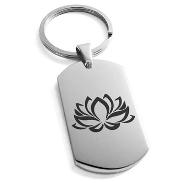Stainless Steel Heart of the Lotus Engraved Dog Tag Keychain Keyring