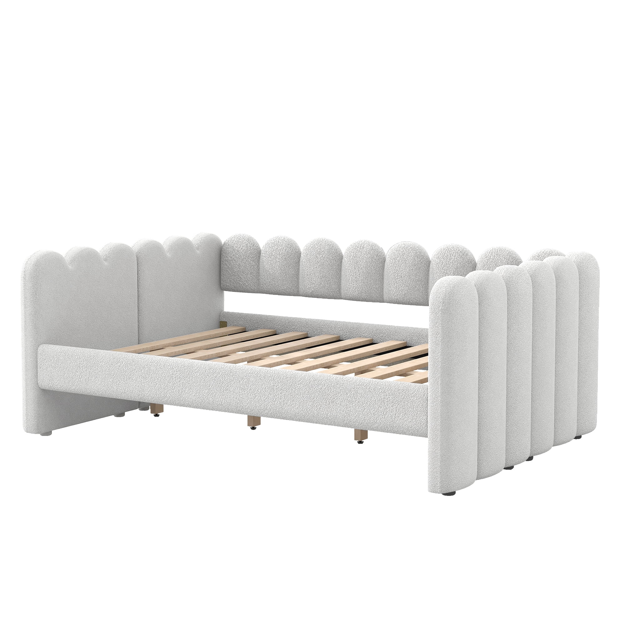 EUROCO Queen Size Upholstered Daybed with Sturdy Wood Slats, Solid Sofa Bed Frame, Easy Assembly, Space-Saving Design, White