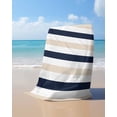 thumbnail image 4 of Beige Navy Blue Striped Beach Towels Oversized Super Absorbent, Farmhouse Stripe Art Lightweight Bath Towel Quick Dry Sets For Bathroom/Pool/Rv Camping/Beach Play/Gym Room/Picnic 31"x62", 4 of 8