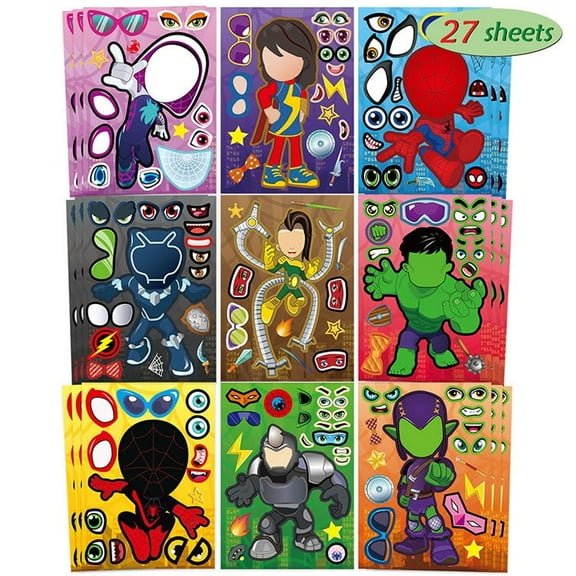 27pcs Spidey and His Amazing Friends Make a face Stickers,Make You Own Stickers DIY Cartoon Stickers for Party Decoration Party Supplies Birthday Gift Stickers