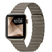 Angle View: INI Compatible with Apple Watch Band Magnetic Leather Strap For Serious 7 6 5 4 3 2 1 SE Size 45mm 44mm 42mm Wrist 7 to 9 Inch Better Than Loop and Link