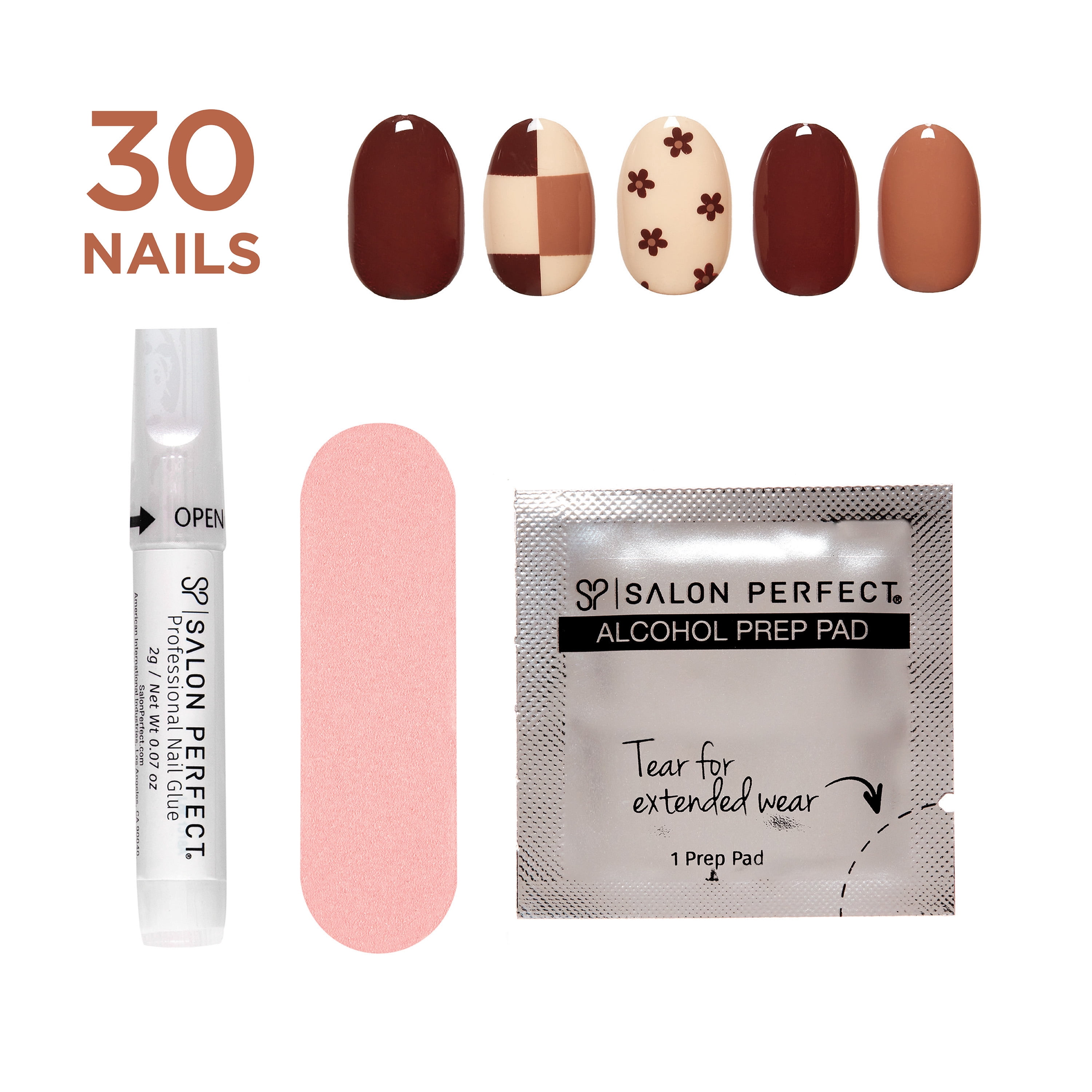 Salon Perfect Halloween Chill Short Round Press-On Nails with Glue & File, Checkered, 30 Pieces