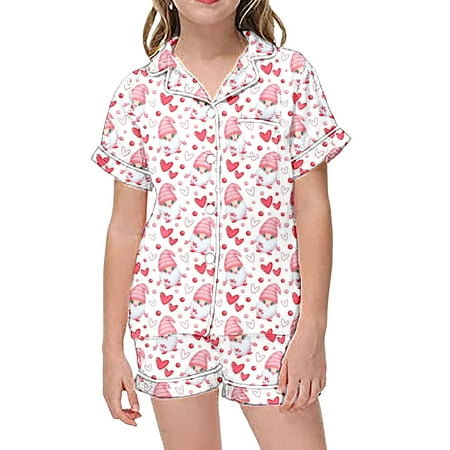 

Outfits for Teens 2 Piece Pajamas for Graphic Print Short Sleeve Button Shirt Shorts Kids Suits for Girls