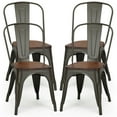 thumbnail image 5 of Costway Set of 4 Style Metal Dining Side Chair Wood Seat Stackable Bistro Cafe Brown, 5 of 10