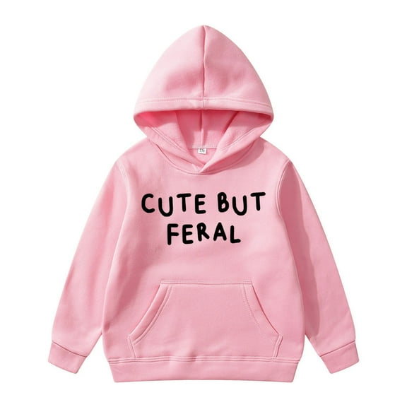 LUOGENLI Hoodies Girls Sweatshirts Children's Fashion Hooded Pullover Casual Winter Letters English Print Pocket Decoration Children's Clothing Sweatshirt Girls Sweatshirt Size 6 11-12 Years