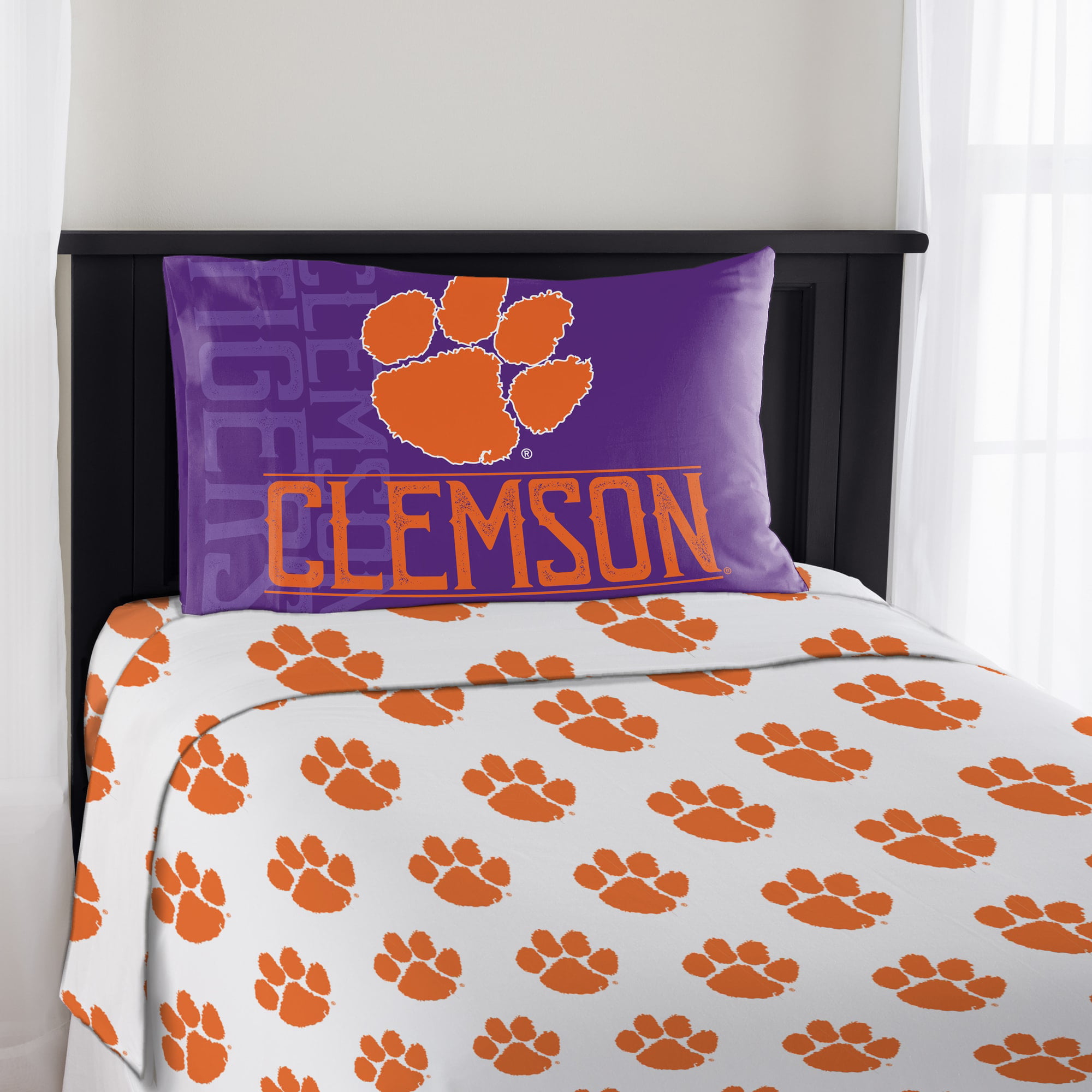 College Covers Clemson Tigers Printed Sheet Set White Twin X-Large