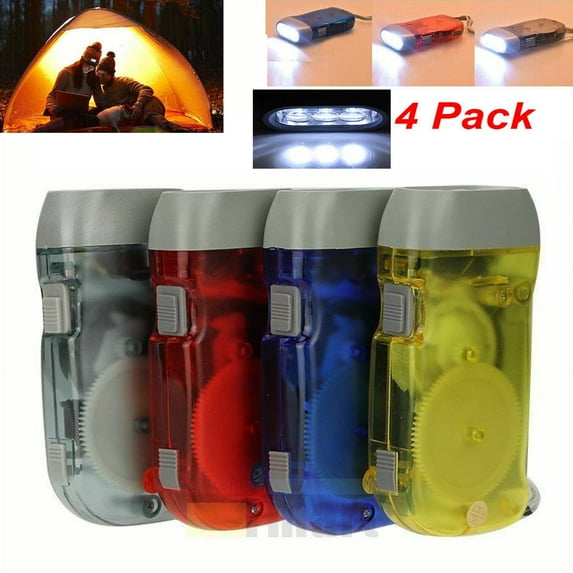 4Pack Hand Crank LED Flashlight No-Battery Required Torch Flashlight Squeeze Powered Recharge Bright Light for Emergency