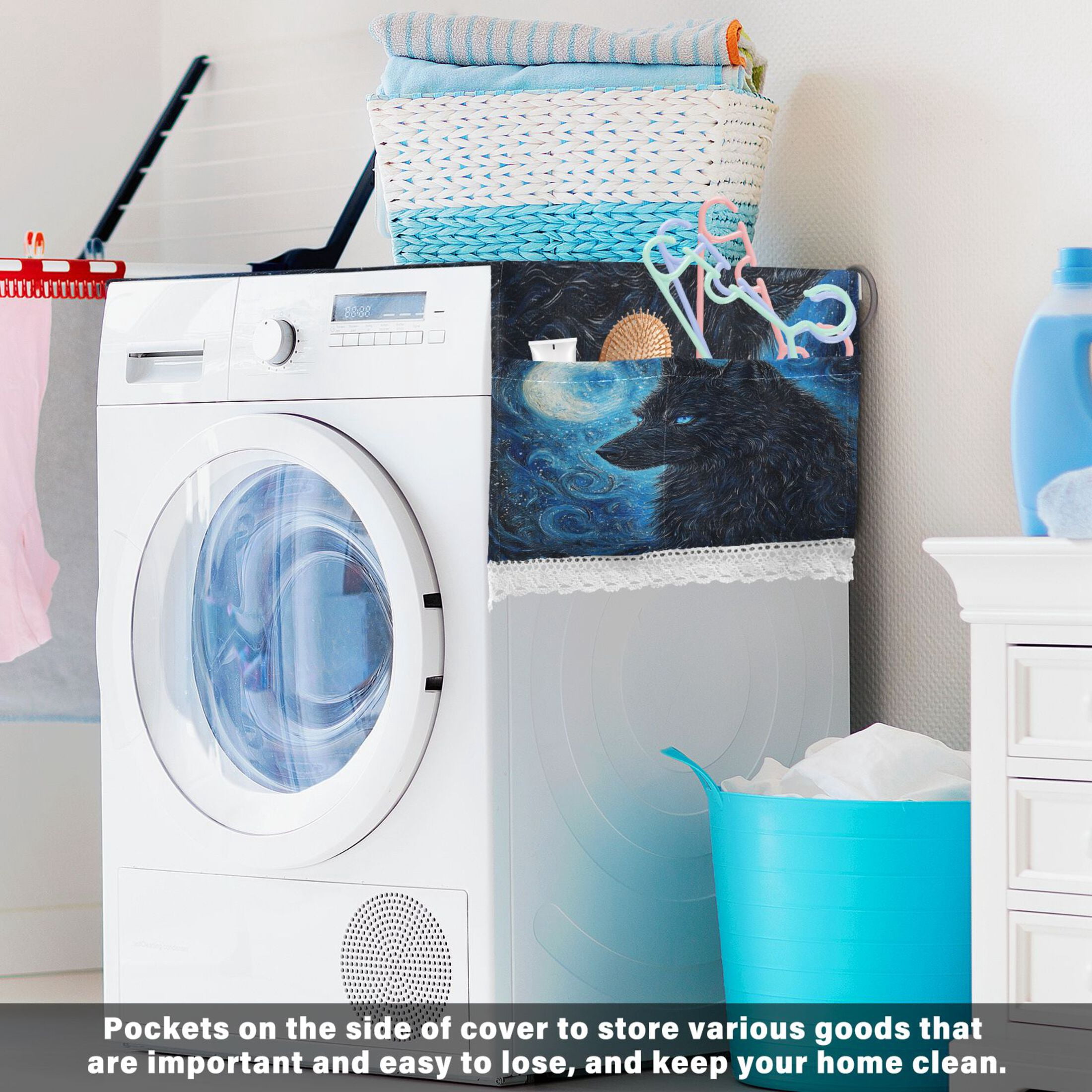 WOBOGO Cool Black Wolf Washing Machine Cloth Dryer Refrigerator Top Cover Protective Non-Slip Mat For Kitchen Laundry