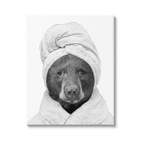 Stupell Industries Bear Hair Towel Funny Animal Animals & Insects Painting Gallery Wrapped Canvas Print Wall Art
