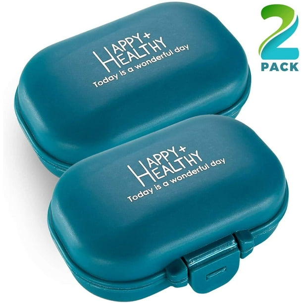 Compact Pill Box Organizer - Portable Waterproof Medicine Organizer and  Daily Pill Container with Removable 4 Compartment Divider - Durable ABS