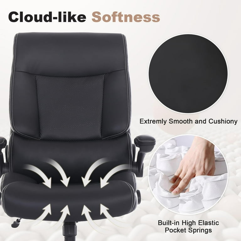 Youhauchair Executive Office Chair, Ergonomic Home Office Desk Chairs, PU  Leather Computer Chair with Lumbar Support, Flip-up Armrests and Adjustable