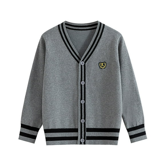 KPOPLK Unisex Boy' Girls' Cardigans Sweater V-Neck Long Sleeve Button Cotton Knit Sweaters(3-4 Years,R48-Grey)