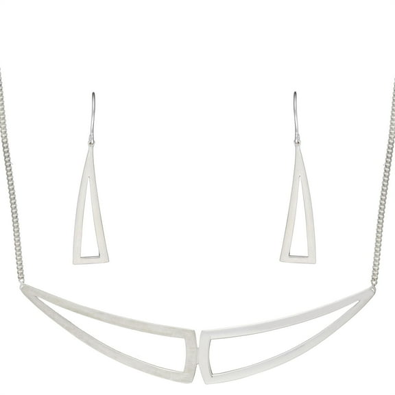 Silverly 925 Sterling Silver Geometric Triangle Contemporary Earrings Necklace Set, 42 3 cm Extender