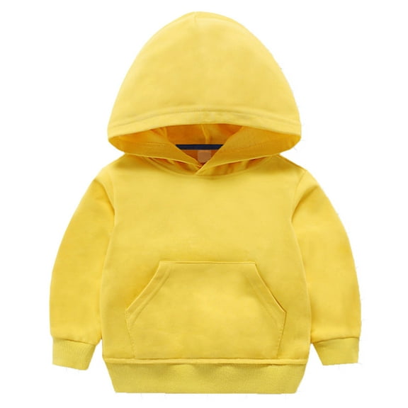 ZCFZJW Kids Soft Brushed Fleece Hooded Sweatshirts Fall Winter Casual Solid Color Long Sleeve Active Pullover Hoodie for Boys and Girls with Pocket Yellow 6-7 Years