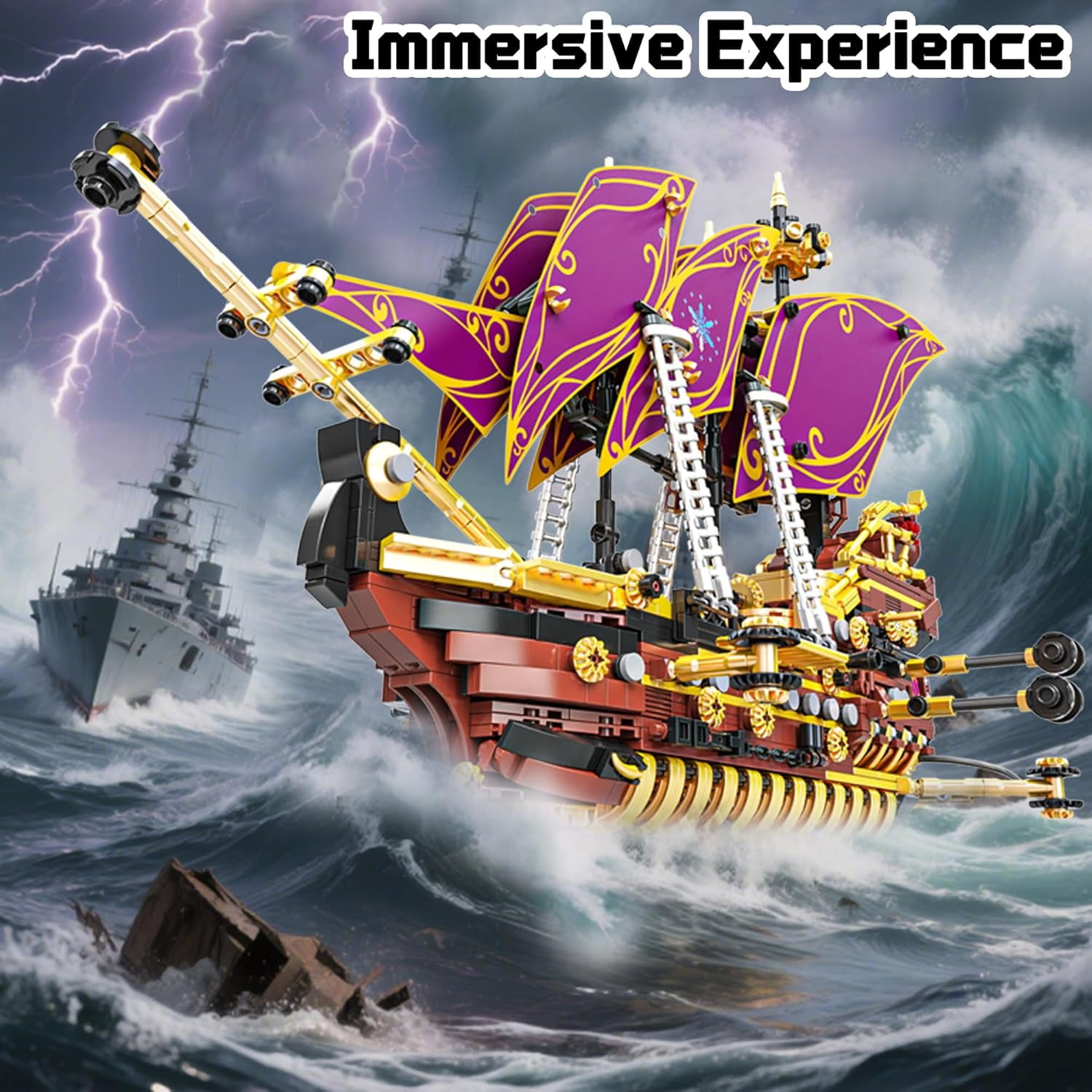 Honchoes Pirate Ship Building Set with LED Compatible with Lego Ship Model Toy for Adults Boys 2285 Pcs
